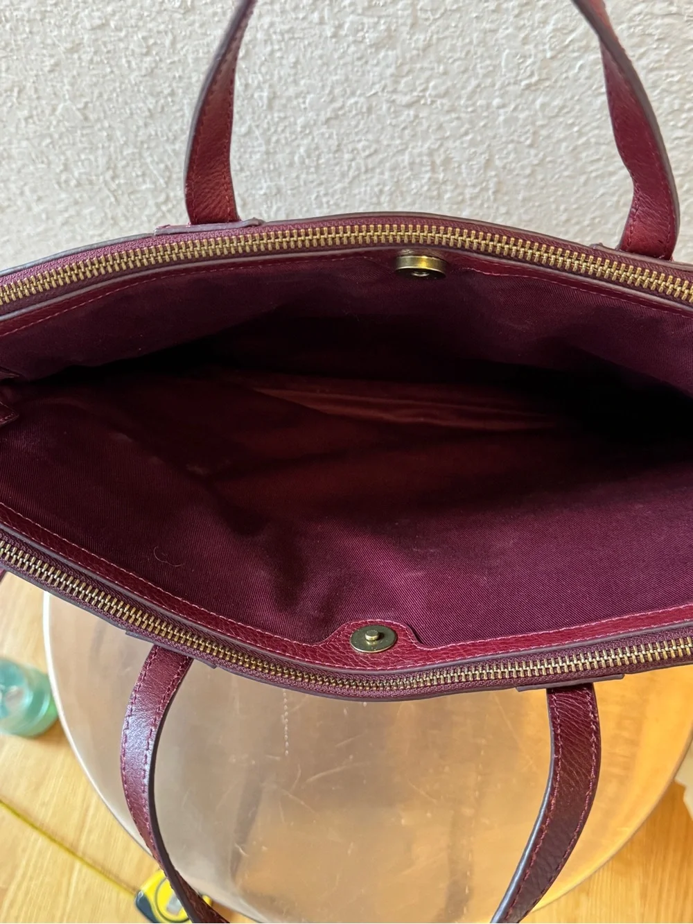 Women’s Structured Leather Fossil Briefcase in Burgundy